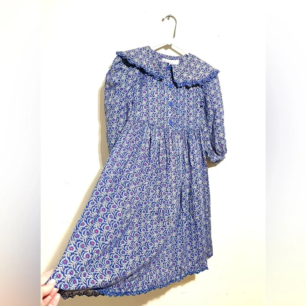 Mouse‎ Feathers Vintage Blue Floral Prairie Dress Spring School Size 7